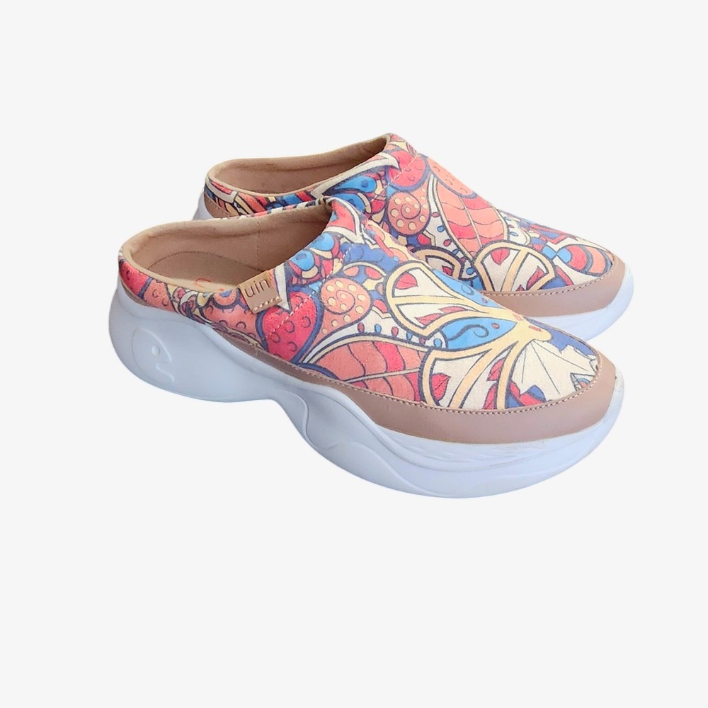 UIN Mules Palma VI Women 8 Multicolor Artistic Abstract Slip On Chunky Platform